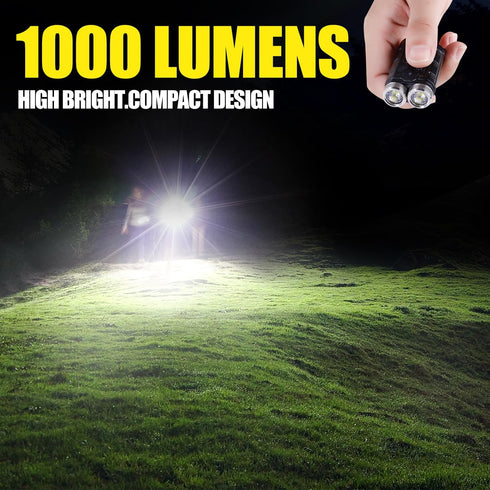 KunHe K2 2 Pack 1000 High Lumens EDC Flashlight Super Bright Rechargeable USB C Mini Small Portable Keychain Pocket Flashlights...