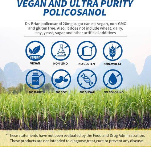 Dr. Brian Policosanol 20mg Sugar Cane, Policosanol Supplements for Body Health | Non-GMO | Vegetarian 90 Tablets...