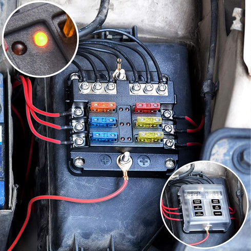 PSEQT Mini 6-Way Blade Fuse Block Box with Negative Bus ATC/ATO & Warning Indicator Waterproof Marine Automotive Standard Circuit Holder Panel for...