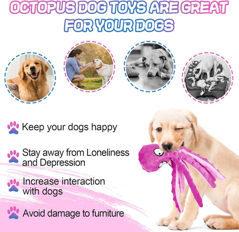 Alphatool Squeaky Dog Toys, Octopus Toys for Aggressive Chewers, Tough No Stuffing Plush Large Dogs, Crinkle Interactive Puppy Small Medium Dogs (...