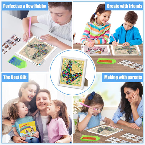 RICUVED Butterfly Diamond Art Kits for Kids with Frame, Colorful Diamond Art for Kids Ages 6-8-12, DIY Easy Kids Gem Art Kit Art and Crafts for Gi...