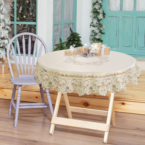uxcell Round Tablecloth Flower Embroidered Round Table Cover for Holiday Party Wedding, Theme Party Table Decors, Dresser Cover Tablecloth 48" Dia...