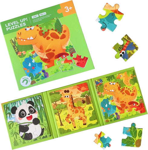 Magnetic Puzzles for Kids Ages 3 4 5 6, Wooden Puzzles Book for Toddlers, Travel Games Puzzles, 3 in 1 Cartoon Jigsaw Puzzle Book, Kids Travel Puz...