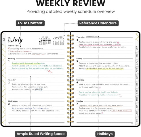 Academic Planner 2024-2025, Monthly and Weekly Calendar Planner (July 2024 - June 2025), Hardcover Teacher School Student Planner with Tabs, Ideal...