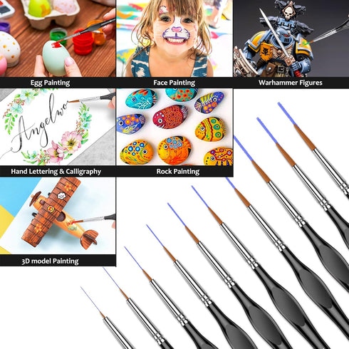 10Pcs Micro Paint Brushes Set with Triangular Handles - For Acrylic, Watercolor, Crafts, Models...