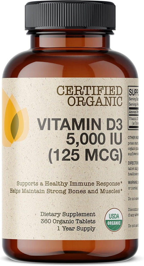Futurebiotics Vitamin D3 5,000 IU (125 MCG) Supports a Healthy Immune Response, Helps Maintain Strong Bones and Muscles, 360 Organic Tablets (1 Ye...