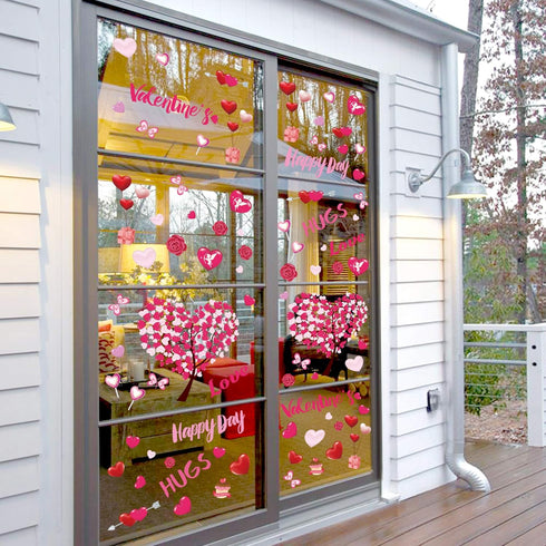 Ivenf Valentines Day Decorations Heart Window Clings Decor, Large Red Pink Heart Tree Cupid Valentines Day Decor for Kids Home School Office Class...