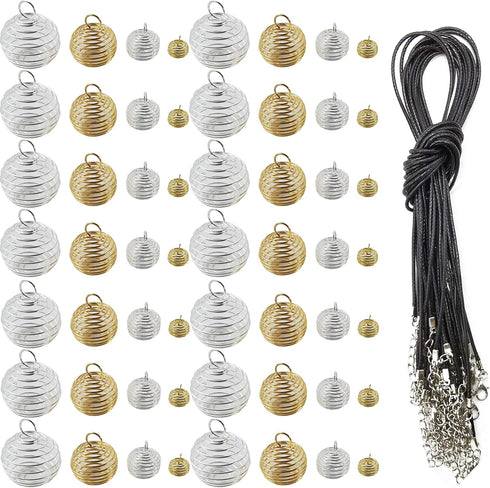 60PCS Spiral Bead Cages Pendants with 60PCS Chains Silver Plated for Jewelry Making Crafting Findings(8mm,14mm,20mm,25mm)...