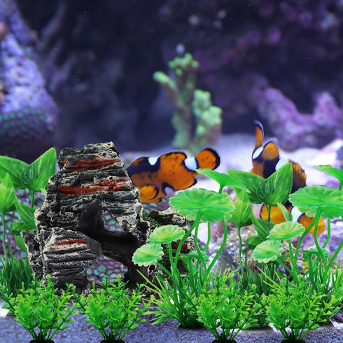 Aquarium Decorations Plants with Rockery View, Aquarium Decor Green Plants and Rock Cave Hideout Ornaments, Fish Tank Accessories, Fish Tank Plant...