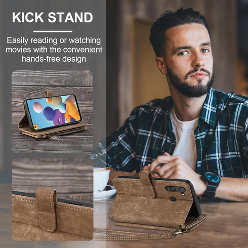 Asuwish Phone Case for Samsung Galaxy A21 Wallet Cover and Tempered Glass Screen Protector Leather Flip Credit Card Holder Stand Lanyard Wrist Str...