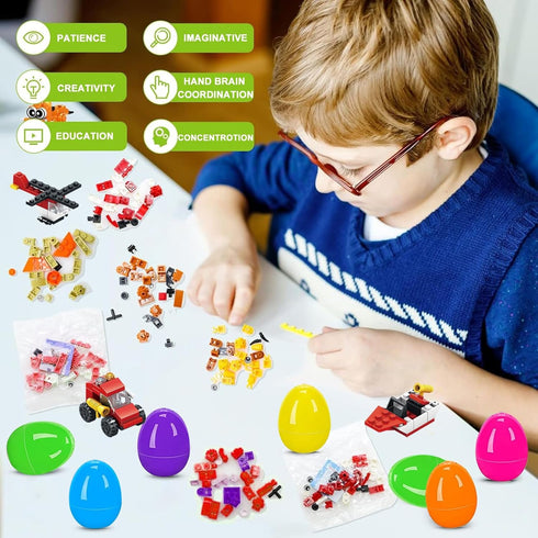 Easter Basket Stuffers, Fire Rescue Vehicles Building Block with 6 Characters,6 in 1 Car Building Kit Easter Eggs Easter Baskets for Kids...