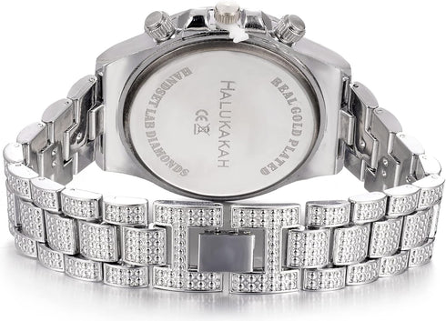 Halukakah Multicolor Diamonds Gold Watch Iced Out,Men's 18K Real Gold/Rose Gold/Platinum White Gold Plated 40MM Width White Dial Quartz Wristband ...