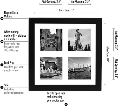 Americanflat 4x4 Picture Frame Collage with Shatter-Resistant Glass - Fits Four 4x4 Photos or Use as One 10x10 Picture Frame - Signature Collectio...