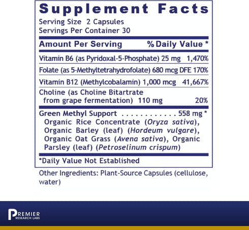 Premier Research Labs Phyto Methylate - B Vitamin Supplement - Supports Methylation, Detox, Brain & Heart Health - 5-MTHF & P5P - 60 Plant-Source ...