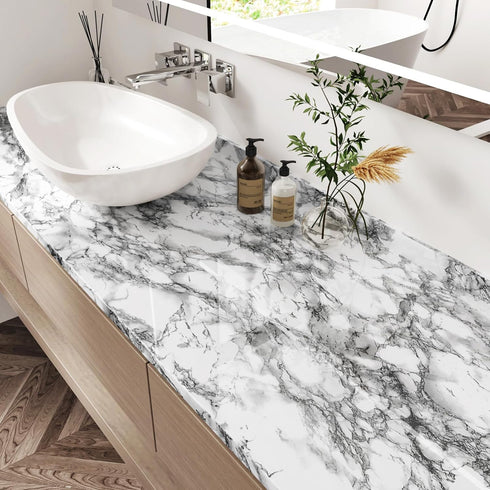 Grey Marble Contact Paper for Countertops Gray/White Glossy Peel and Stick Wallpaper Self Adhesive Vinyl Granite Contact Paper for Cabinets Kitche...