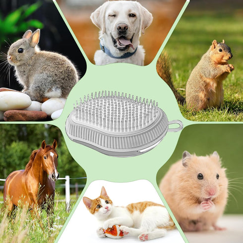 Pet Grooming Bath Massage Brush with Soap and Shampoo Dispenser Soft Silicone Bristle for Long Short Haired Dogs Cats (PURPLE)...