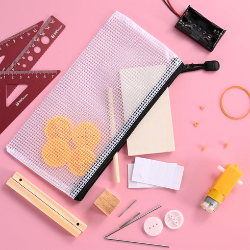 12 Pieces Plastic Mesh Zipper Pouch Bag/Zipper Envelope Document Storage Pouch Bag/Zip File Folder/Office Supplies Bills File Waterproof Zipper Po...