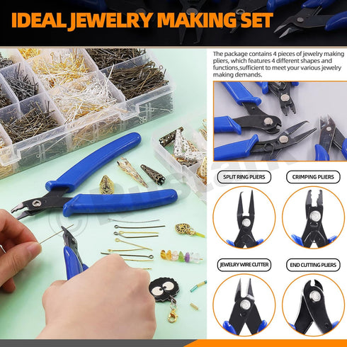 4Pcs Jewelry Pliers Tool Assortment Kit, Jewelry Bead Crimping Pliers, Flush Cutter Jewelry, Split Ring Pliers and Wire Cutter Tool for Beading Ne...