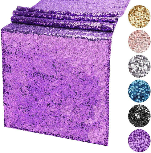 Purple Table Runners 12''x108'', 2 Packs Glitter Fabric Sequin Table Runner for Baby Shower Graduation Celebration Birthday Summer Wedding Mardi G...