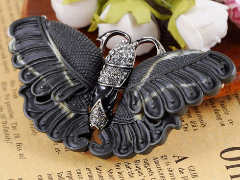 Alilang Abstract Stripe Clear Rhinestones Enamel Matte Black Butterfly Insect Brooch Pin...