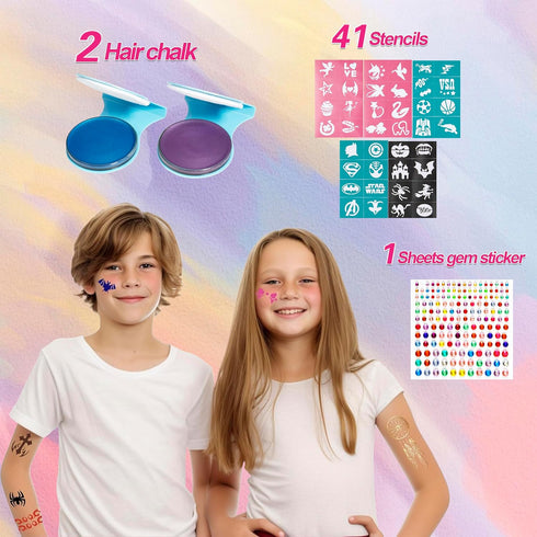 Maydear Face Painting Kit for Kids - 20 Colors Water Based Makeup Palette with Stencils, Glitters, Rainbow Split Cake, Hair Dye Clips, for Parties...