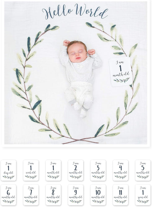 lulujo Baby’s First Year Milestone Blanket and Card Set | 40in x 40in (Hello World)...