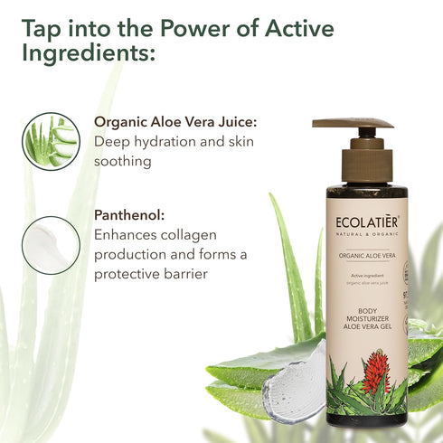 Organic Aloe Vera Body Moisturizer Gel, ECOLATIER - 97.3% Natural, Vegan aloe vera gel for face - Intensive Hydration & Skin Toning - 6.7 Fl Oz...