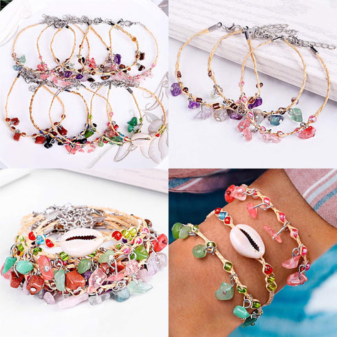 EuTengHao 1458Pcs Irregular Chip Stone Beads Natural Gemstone Beads and Crackle Lampwork Glass Beads 8mm Round Handcrafted Crackle Beads Kit for B...