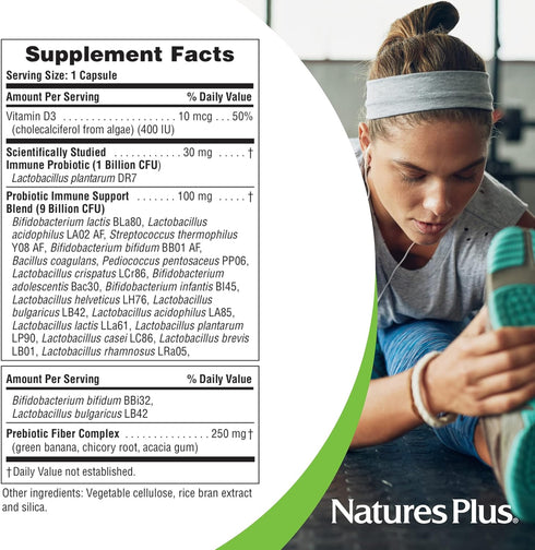 Natures Plus Immune Probiotic - 30 Capsules - 10 Billion CFU - Respiratory & Gut Health, Immune Support - with Prebiotic Fiber - Non-GMO, Vegan, G...