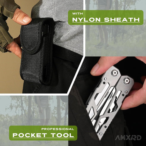 Multitool, 15-in-1 Stainless Steel Multi Tool, Folding Pocket Plier with Nylon Sheath, Perfect for Outdoor, Survival, Camping, Hiking, Simple Repa...