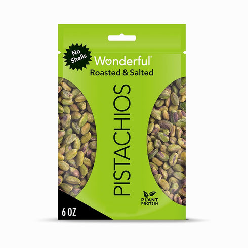 Wonderful Pistachios No Shells, Roasted & Salted Nuts, 6 Ounce Resealable Bag, Protein Snacks, Gluten Free, Healthy Snacks for Adults...