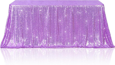 Poise3EHome Lavender Sequin Tablecloth 50×72 Inch Rectangle Sparkly Fabric Table Cover Overlay for Wedding Birthday Party Christmas Holiday Baby S...