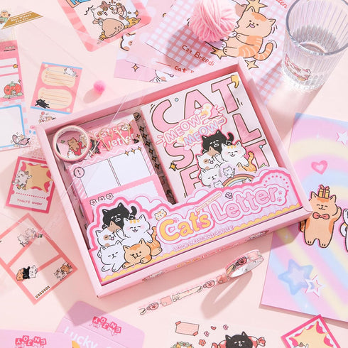 Draupnir Kawaii Pink Cute Cat Scrapbook Kit, Bullet Junk Journal Kit with Journaling/Scrapbooking Supplies, Stationery, A6 Grid Notebook Graph Rul...