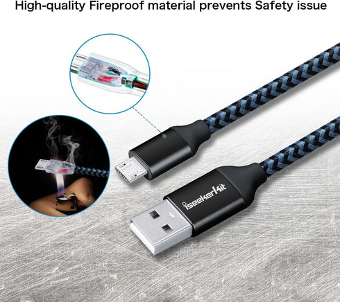iSeekerKit Short Micro USB Cable 1Ft Nylon Braided Fast USB Charging Cord Compatible for External Battery Charger, Samsung, HTC, LG, Android and M...