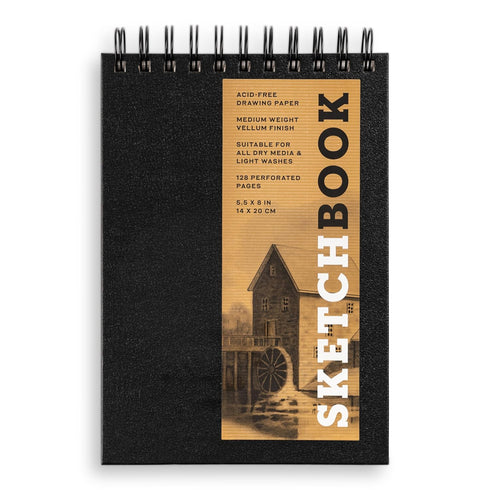 Sketchbook 5.5 x 8" Fliptop Landscape Black Spiral Hardcover Mixed Media Sketchbook for Drawing, Acid-Free Quality Paper (128 pages) - Union Squar...