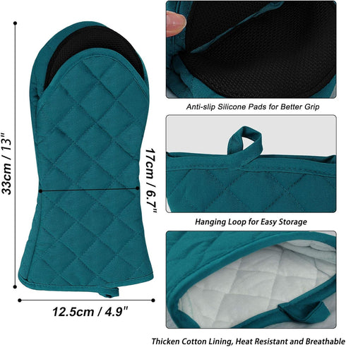 uxcell Canvas Oven Mitts, Heat Resistant Gloves Dutch Pot Holders, Non-Slip Grip, Cotton Inside Double Oven Gloves, with Hanging Loop, 1 Pair, Gre...
