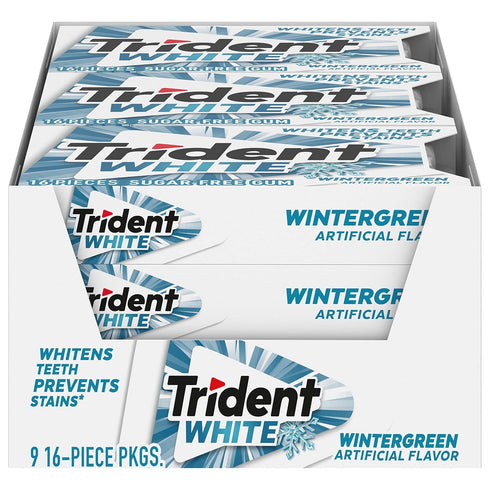 Trident White Wintergreen Sugar-Free Chewing Gum, 9 Packs of 16 Pieces (144 Total Pieces)...