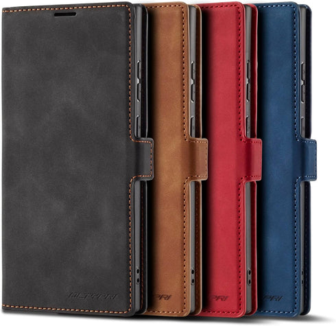 QLTYPRI for Samsung Galaxy S22 Ultra Case, Premium PU Leather Cover TPU Bumper with Card Holder Kickstand Hidden Magnetic Adsorption Shockproof Fl...