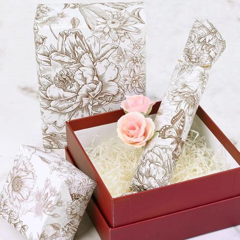 Bolsome 100 Sheets 20 * 14 Inches Vintage Floral Printed Tissue Paper Coffee Gold Peony Butterfly Printed Gift Wrapping Tissue Paper Peonies, Hydr...