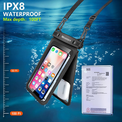 Niveaya Double Space Waterproof Phone Pouch - 2 Pack, Waterproof Phone Lanyard Case with iPhone 15/14/13/12 Pro Max/Pro/8 Plus, Galaxy S22/S21/S20...