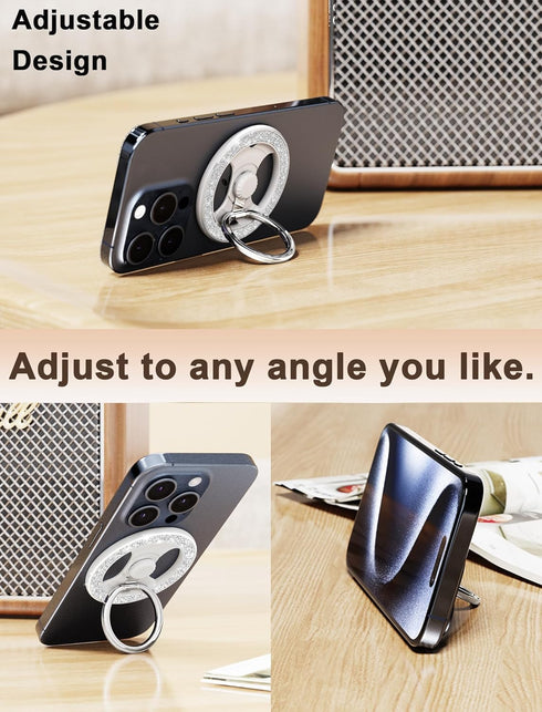 Magnetic Phone Ring Holder Grip Removable for Wireless Charging & Adjustable Stand Compatible with iPhone Series 15 14 13 12 Pro max, Pro, Plus,Si...