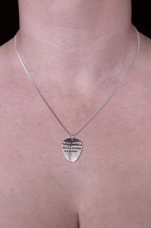 Art Attack When Words Fail Music Speaks Chain Necklace, Electric Guitar Pick Rock N Roll Love Metal Pendant Charm (Silver)...