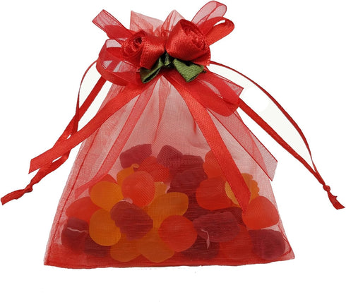 50pcs Sheer Organza Favor Bags for Wedding 3.8x4.8'' Gift Bags Samples Display Drawstring Rose Pouches (hot red)...