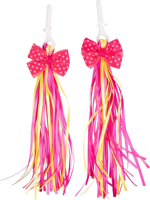 Bike Handlebar Streamers (2 pk) -Girls Bicycle Scooter Bow Design- Easy Attachment to Cycle's Handlebars & Fits Most Bikes -Cute Pink and Yellow -...