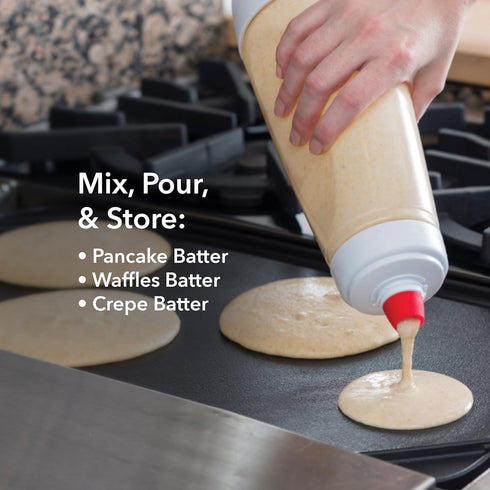 Whiskware Pancake Batter Bottle with BlenderBall Wire Whisk, Pancake Batter Dispenser Bottle for Baking Pancakes, Cupcakes, Muffins, Crepes, and M...