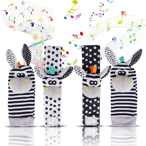 Baby Rattle Socks Wrist Strap Rattles Set, Cute Baby Animal Development Toy Gift for Newborn Babies, Black and White Foot Finder Sensory Set…...
