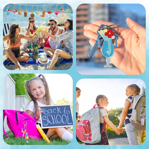 Henoyso 20 Pcs Summer Diamond Painting Keychain Kits Cocktail 5D Drill Mosaic Diamond Painting Ornaments Diamond Painting Kits for Beginners Diamo...