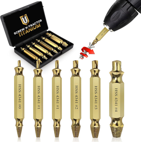 Damaged Screw Extractor Kit and Stripped Screw Extractor Set. Its A HassleFree Broken Bolt Extractor and Screw Remover Set (6 Piece Titanium)...
