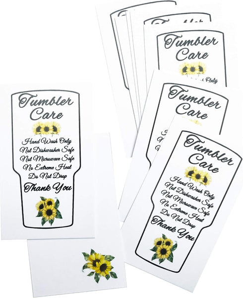 50 Tumbler Care Cards, Tumbler Care Instructions, Tumbler Care and Cleaning Cards, Cup Care Instructions Sun Flower...