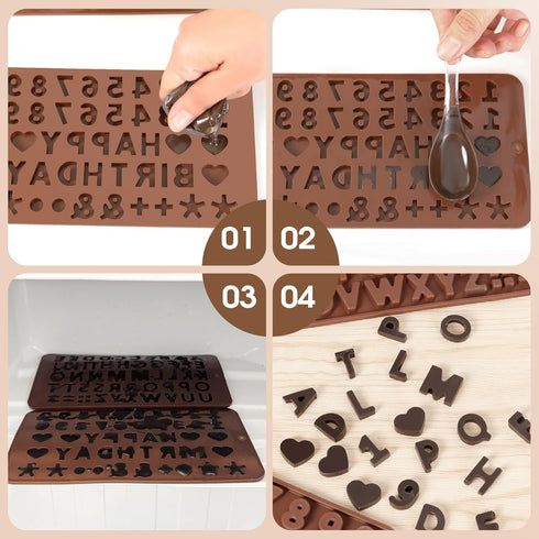 Silicone Letter Mold and Number Chocolate Molds with Happy Birthday Cake Decorations Symbols 2pcs...